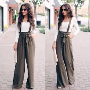Grey/Army Green Linen Overalls